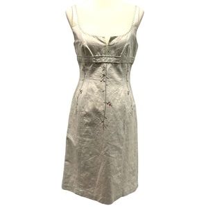 BCBG Max Azria Natural Linen Blend Embroidered Floral Sheath Dress